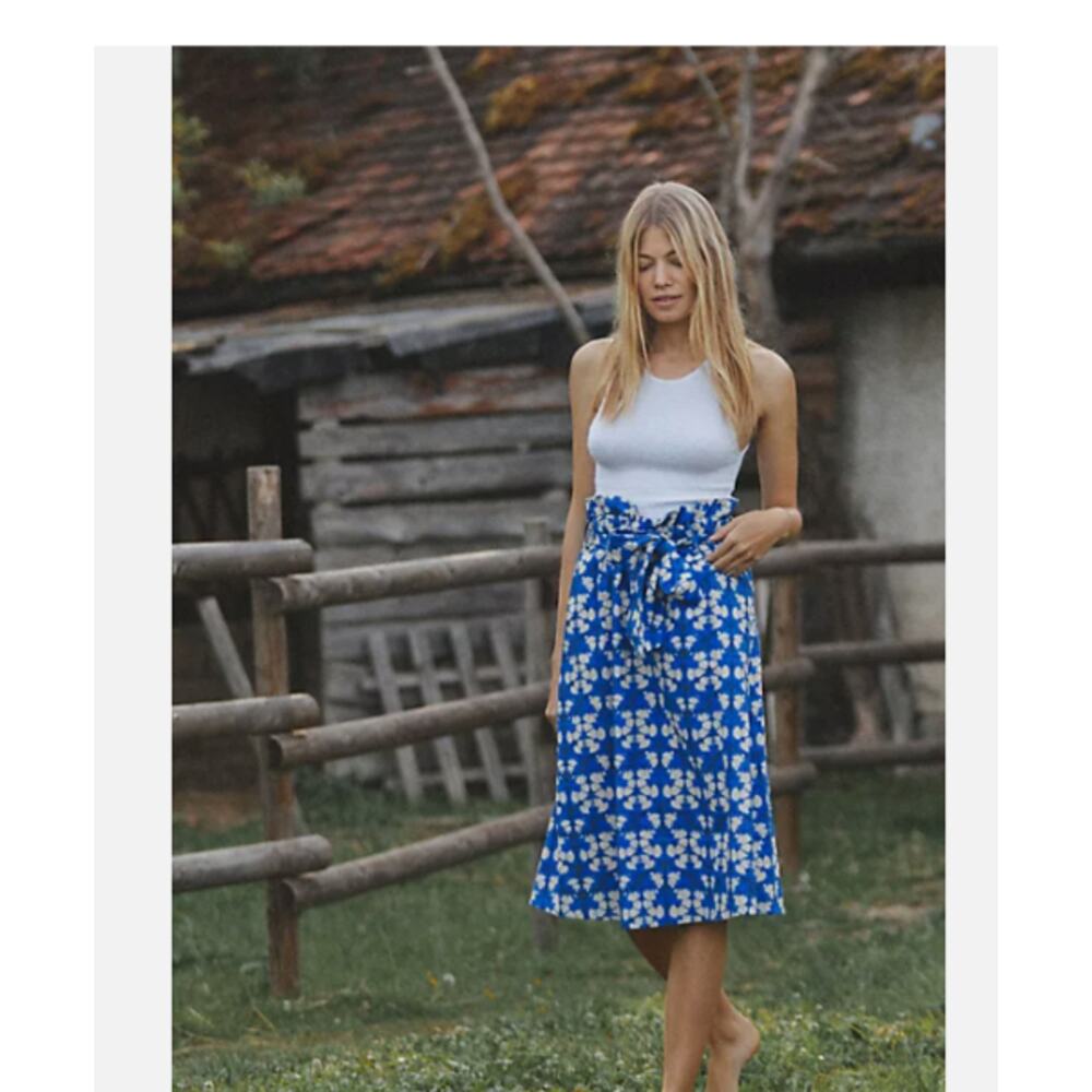 Blue Floral Tie-Waist Midi Skirt - Women